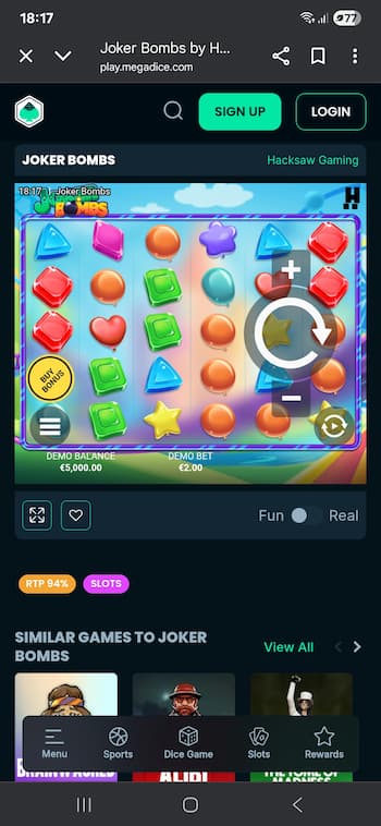 A mobile image of the game from our Joker Bombs slot review 