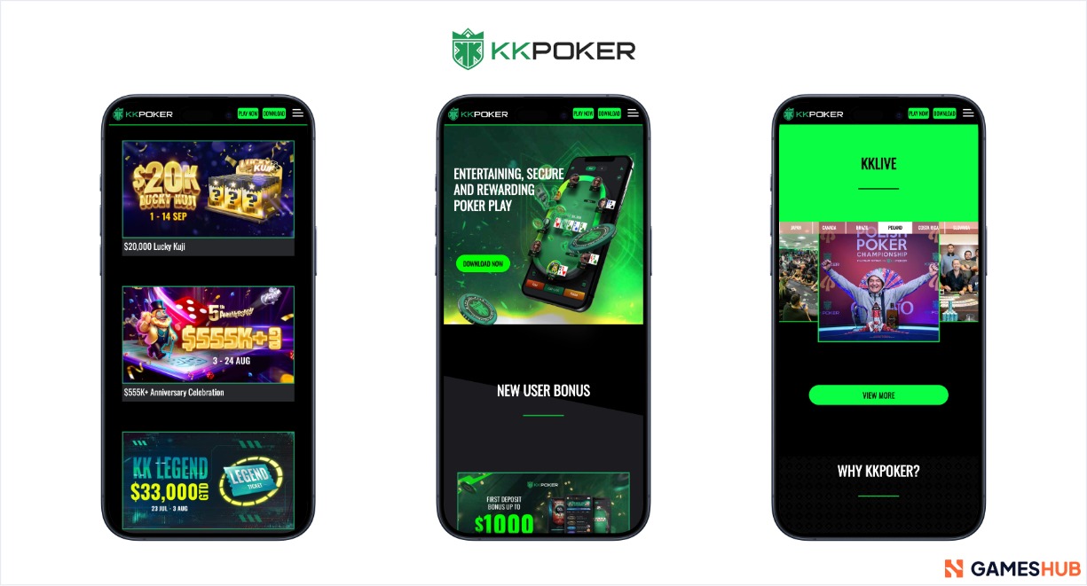 KKPoker mobile screenshots, highlighting features that make it a great website for online poker in NZ
