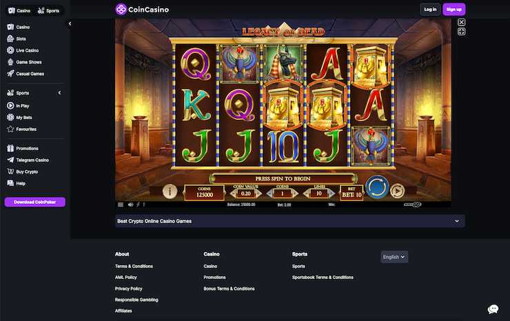A Legacy of Dead screenshot from CoinCasino
