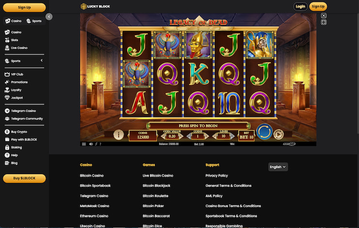 Lucky Block's Legacy of Dead casino