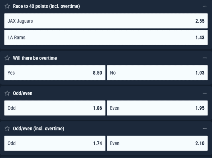 Live betting odds on the Jags and Rams, as seen at the top Canada NFL sportsbooks