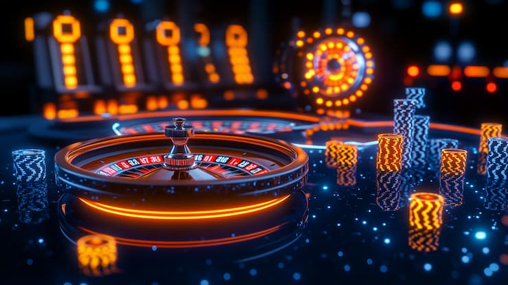 An image of a roulette wheel and pokies to depict New Zealand instant bank transfer online casinos.