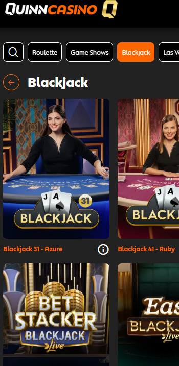 A screenshot of Quinn Casino's live blackjack games