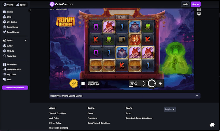 Checking out the Ronin Stackways slot at CoinCasino