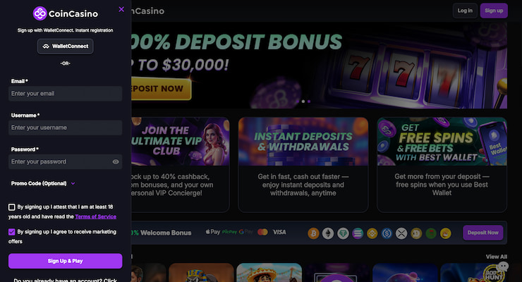 CoinCasino Registration minimum deposit casino
