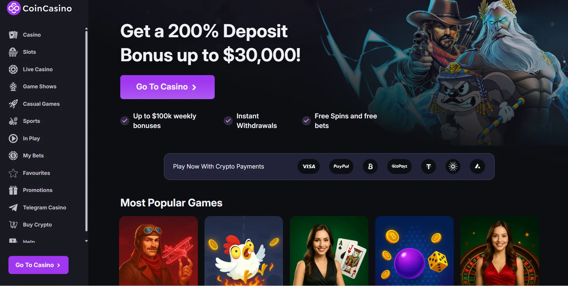 An image of Coin Casino's welcome bonus to play the Hand of Anubis slot machine