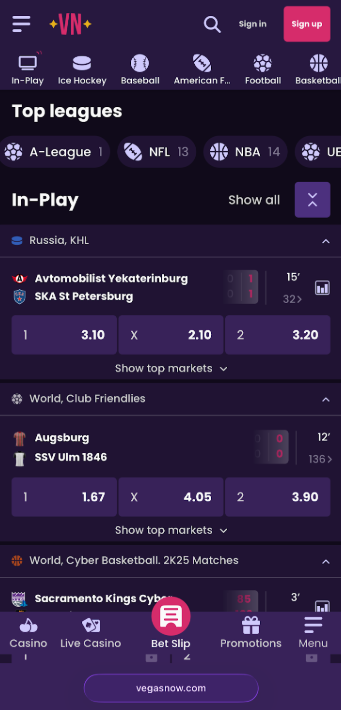 VegasNow sportsbook mobile site