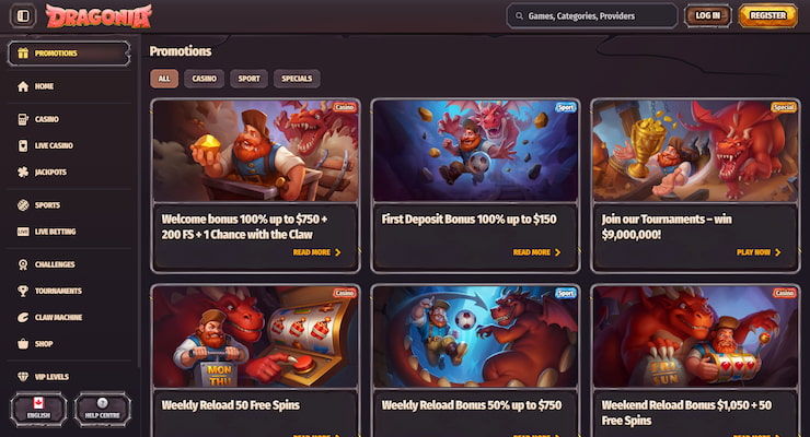 Dragonia Gigadat Casino's promotions page
