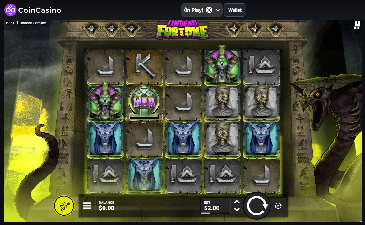 A screenshot showing Undead Fortune slot on CoinCasino A screenshot showing slot gameplay on CoinCasino from our Undead Fortune review