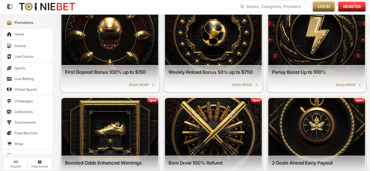 A screenshot of bonuses available at ToonieBet sportsbook, including boosted odds and parlay boosts.