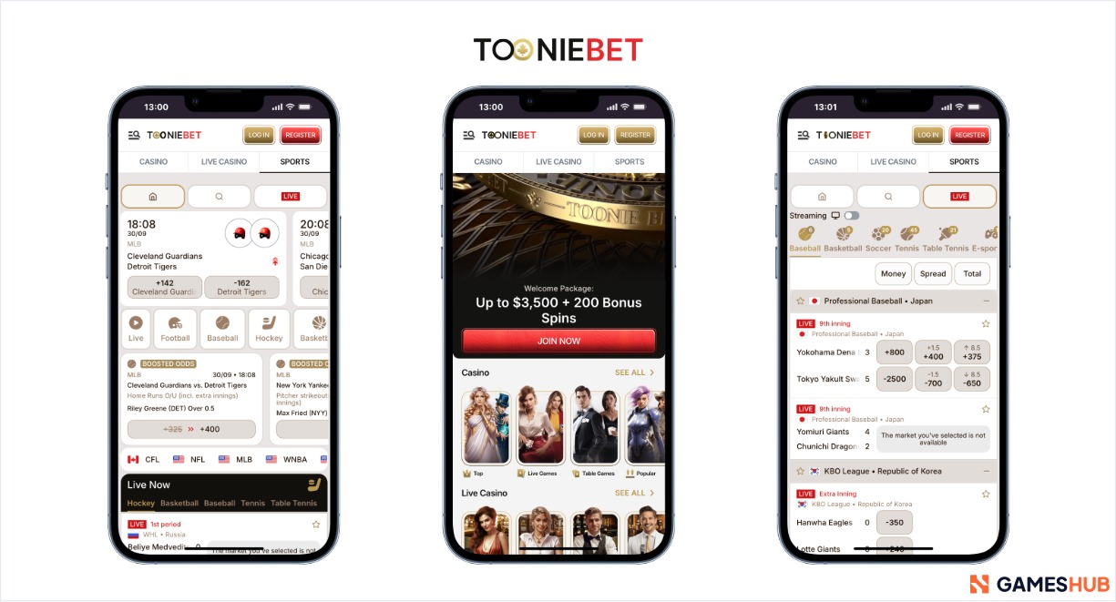 A mobile view of Tooniebet's sportsbook.