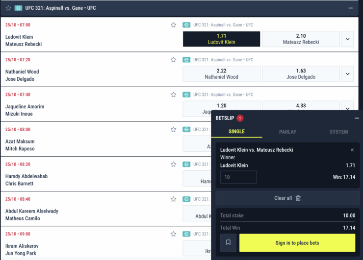 UFC Moneyline Bets Rabona Screenshot