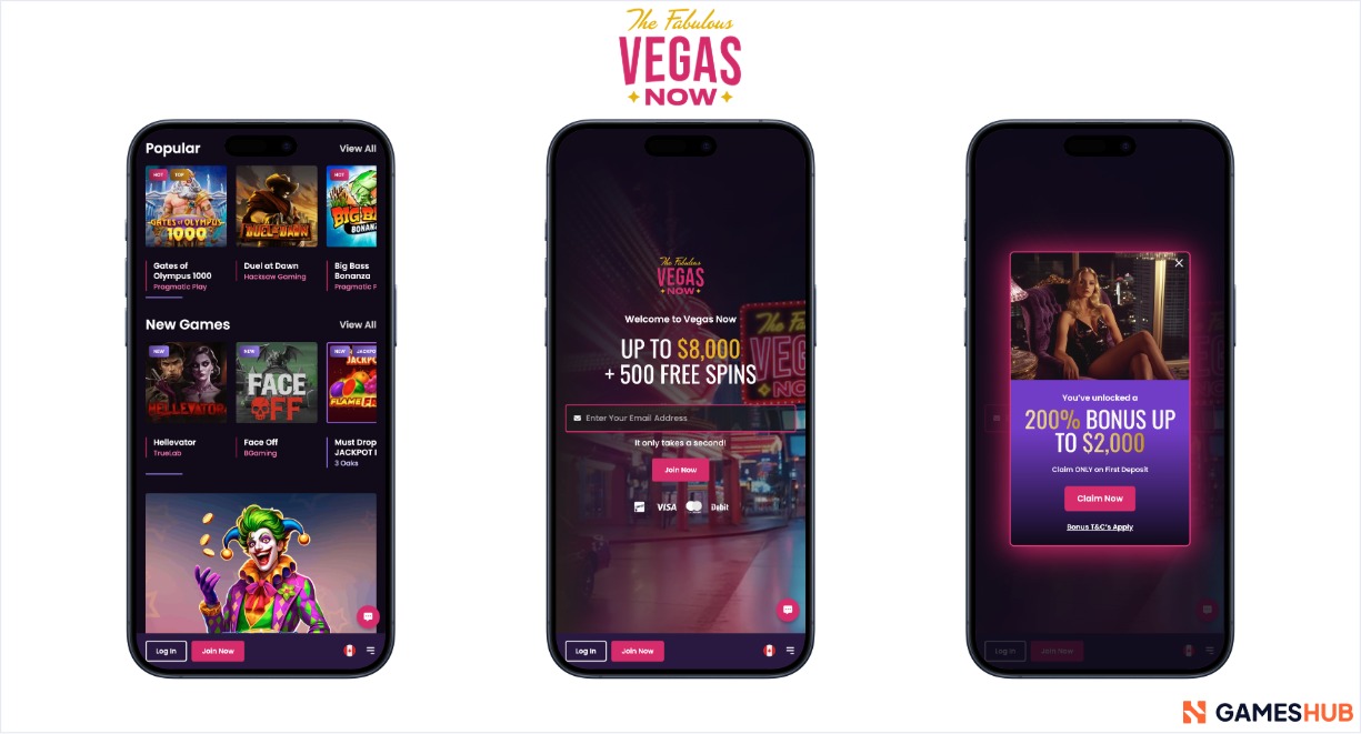 Mobile view of the Vegas Now Casino App for best casino app Overall in AU