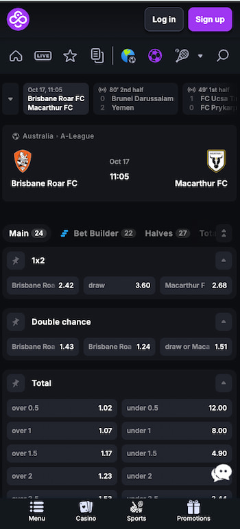Brisbane RoarFC betting lines at CoinCasino QLD mobile app