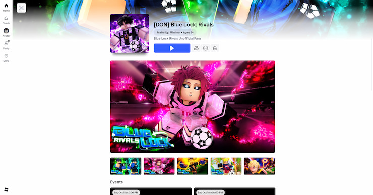 A screenshot of the main Blue Lock Rivals page on Roblox.