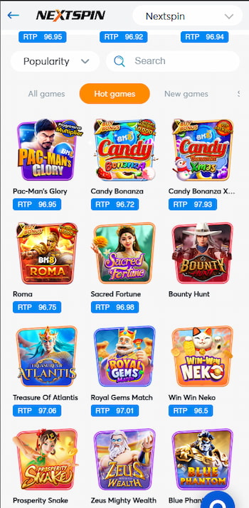 A screenshot taken from BK8's mobile casino app, featuring many popular and exciting slots.