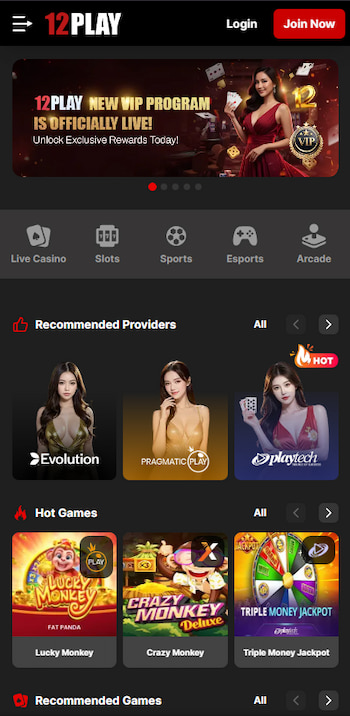 Quick look at the 12play singapore mobile casino app and the many games it offers.