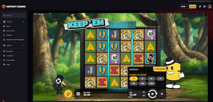 Overview of the Keep'em slot being played at Instant Casino, a fantastic online betting site.
