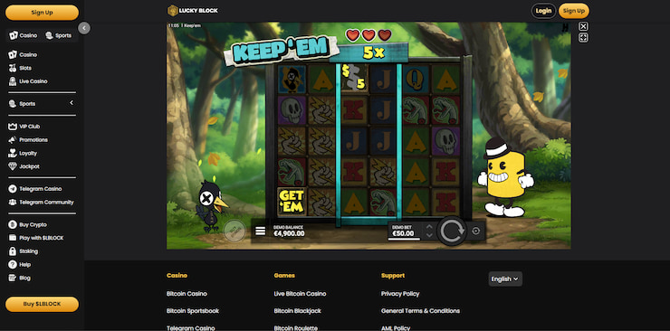 Screenshot taken from the Lucky Block site, a top pick based on our Keep'em slot review.