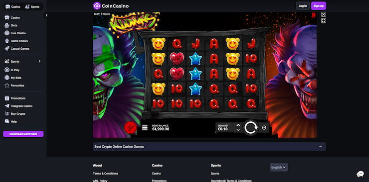 A look at our Klowns slot review top pick, CoinCasino, an amazing online betting site for all Hacksaw games.
