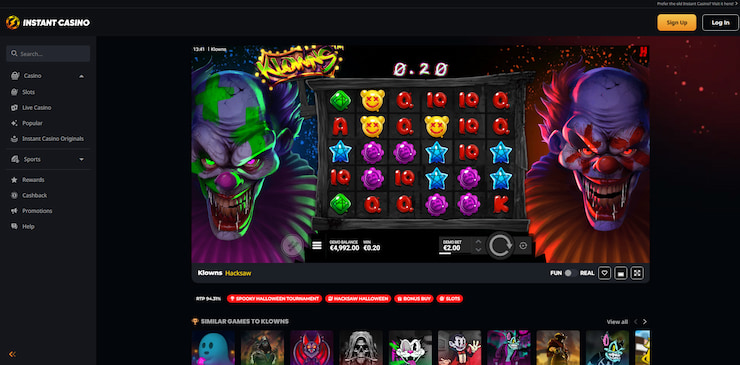Screenshot from Instant Casino's Klowns demo version of the game.