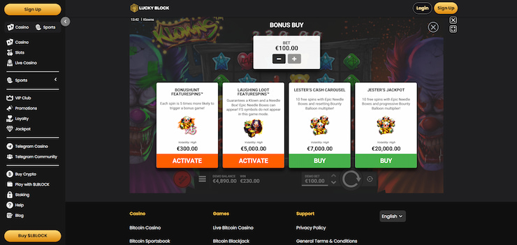 Overview one of the best sites we've covered in our Klowns slot review, showcasing the game's bonus buy feature in action.