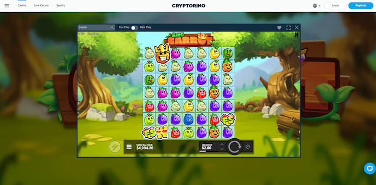 A quick glance at the King Carrot slot being played at Cryptorino, a fantastic casino betting site.