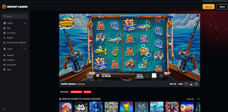 Overview of the Marlin Master slot in play, with various fish-themed symbols shown across the reels