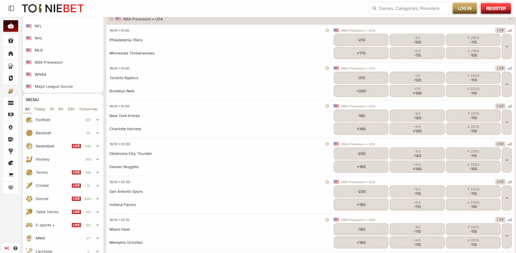Screenshot showcasing how American odds look when betting on basketball online.