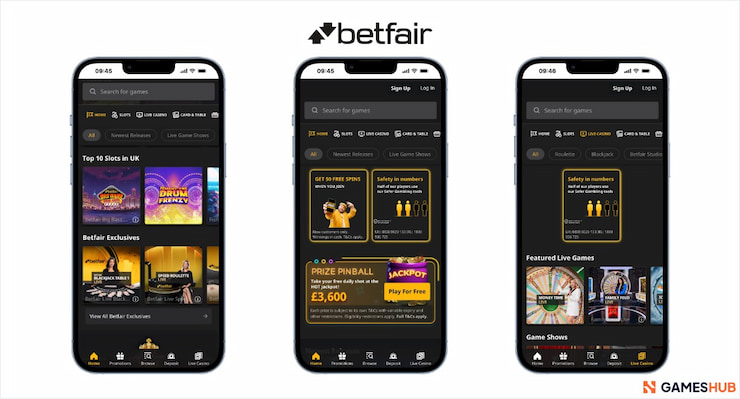 Screengrabs of the Betfair online casino promotions in the uk