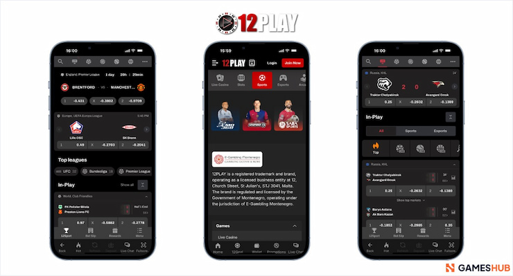 Image depicting the 12Play sports app, along with options for its three third-party sites.