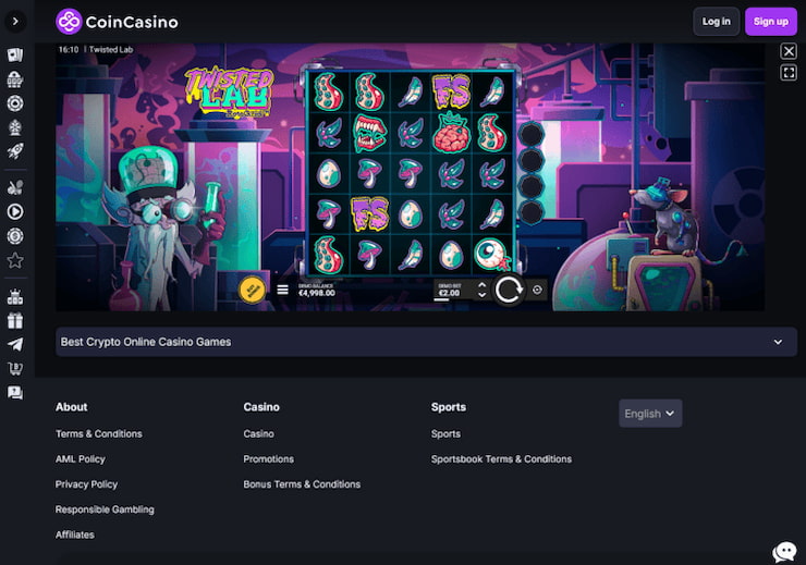 A look at the Twisted Lab slot's paylines and symbols at CoinCasino