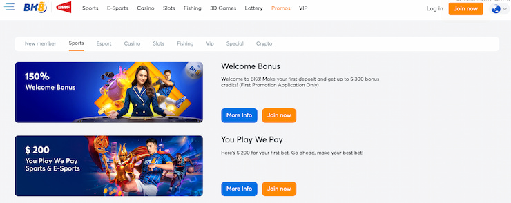 A snapshot of the current Indonesian sports betting promotional lineup at BK8