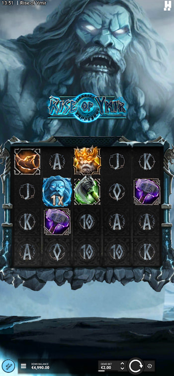 Action shot of the Rise of Ymir mobile slot at Lucky Block