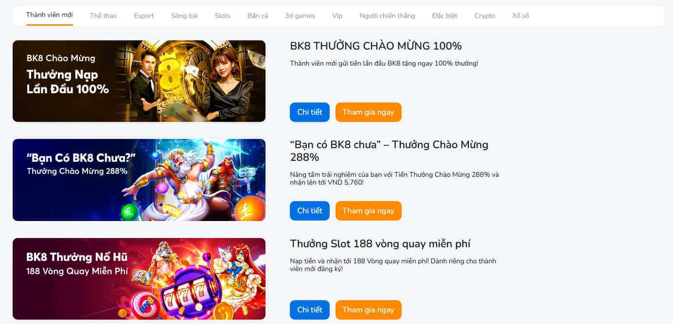 Chương trình thưởng nạp lại hấp dẫn tại BK8