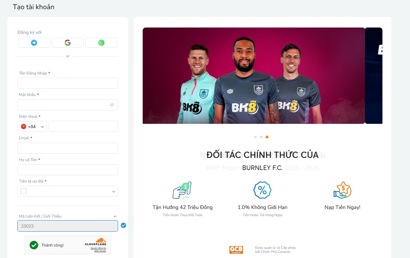 Đăng ký tài khoản chơi baccarat online nhanh chóng tại BK8