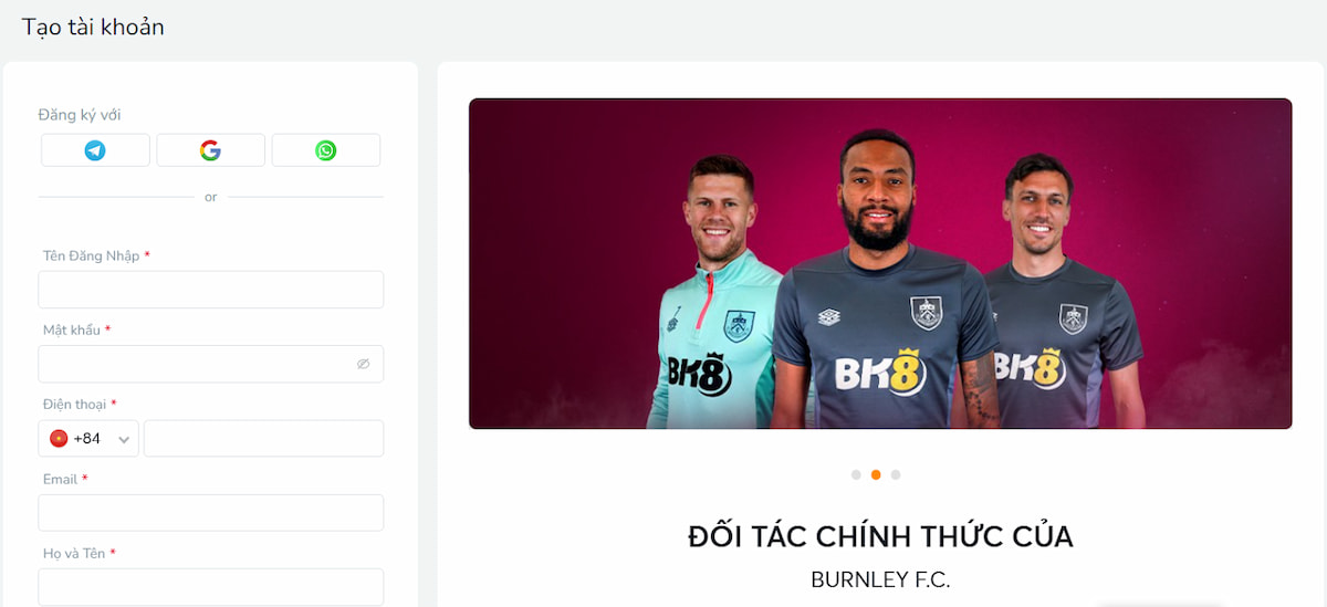 Điền thông tin vào phiếu đăng ký để tạo tài khoản tại trang cá độ