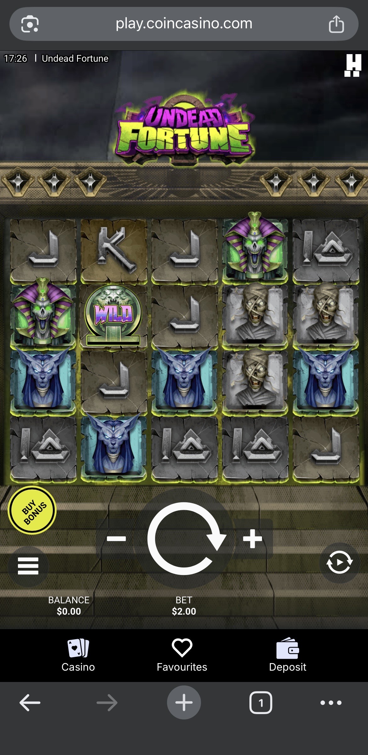 A look at the Undead Fortune slot on the Coin Casino mobile app A look at the Undead Fortune slot on the CoinCasino mobile app