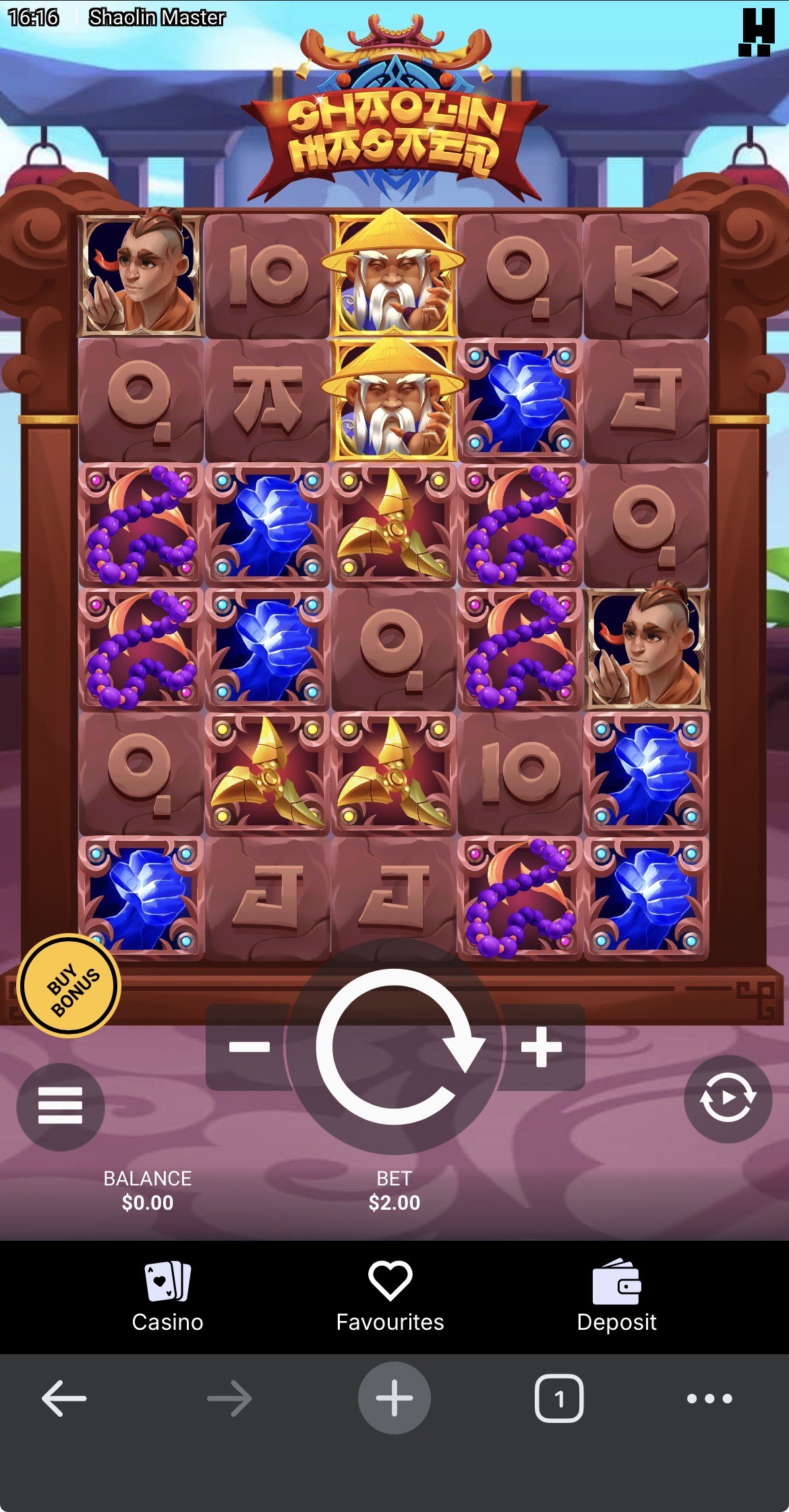 An image of Shaolin Master mobile gameplay at Instant Casino