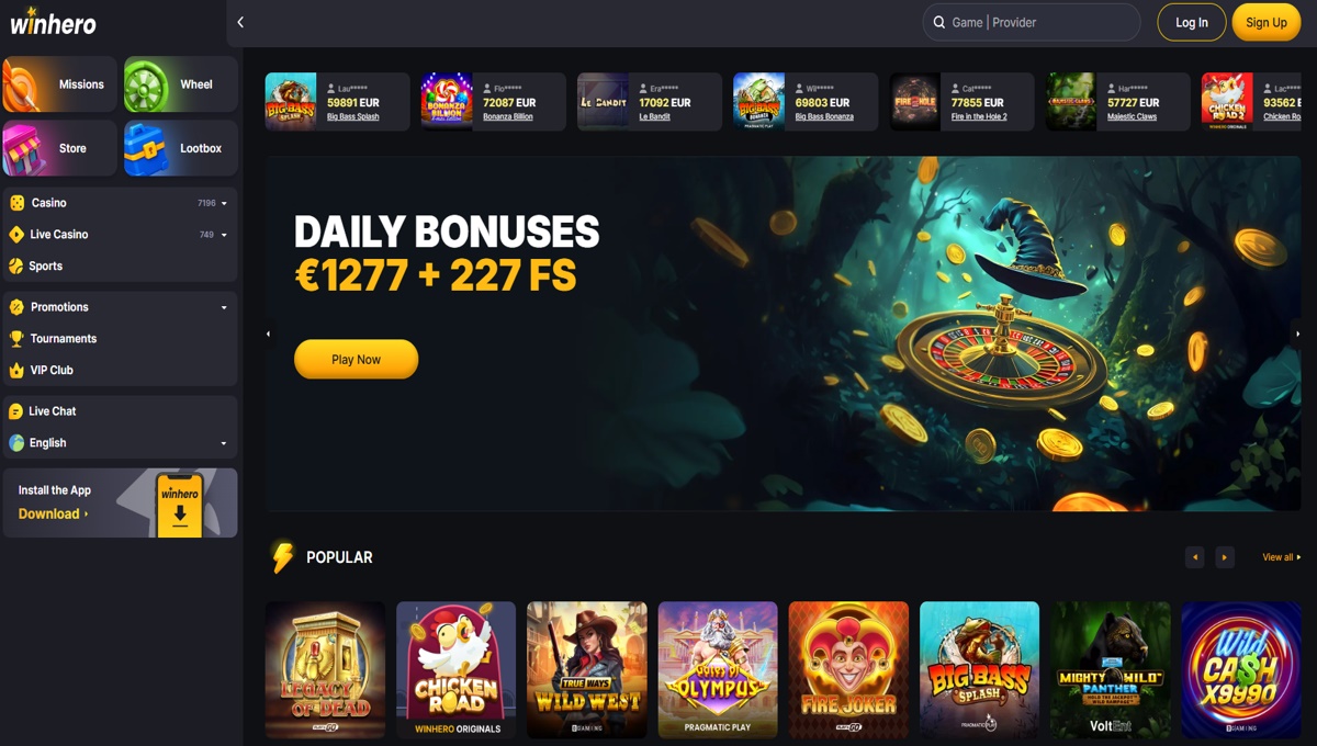 Je favoriete spel opzoeken en spelen mit winhero homepage