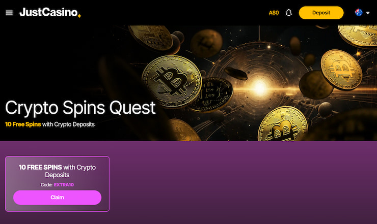 Just Casino's Crypto Spins Quest, part of our Just Casino review