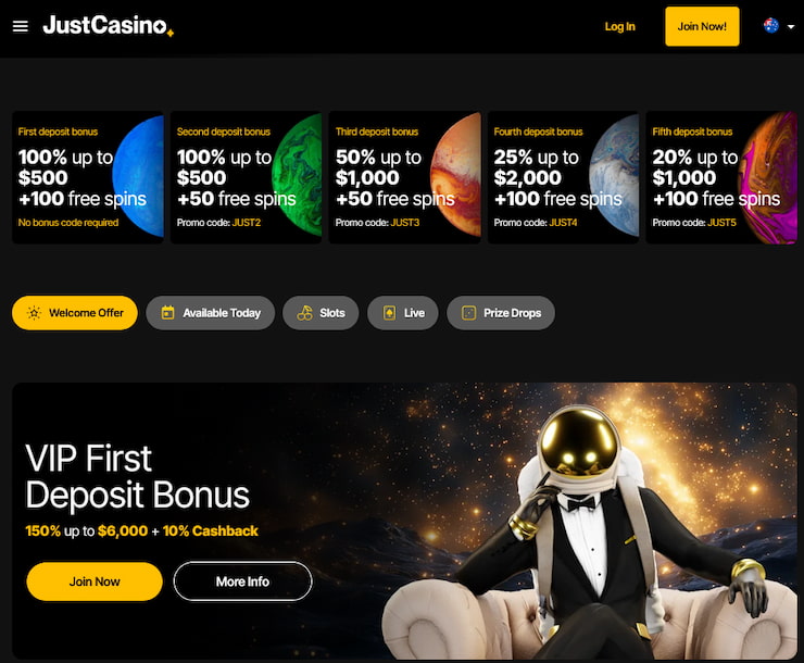 Just Casino's welcome bonuses, introduced in our Just Casino review
