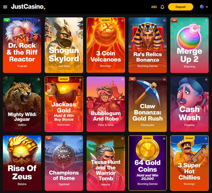 A selection of slots games at Just Casino