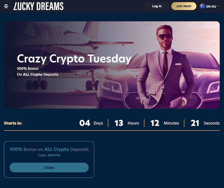 An image of the exclusive crypto deal analysed in our LuckyDreams casino review