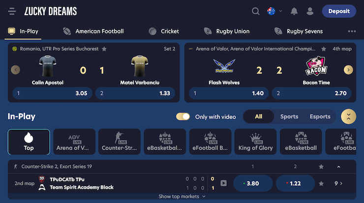 A view of the in-play betting window, as discussed in our LuckyDreams casino review