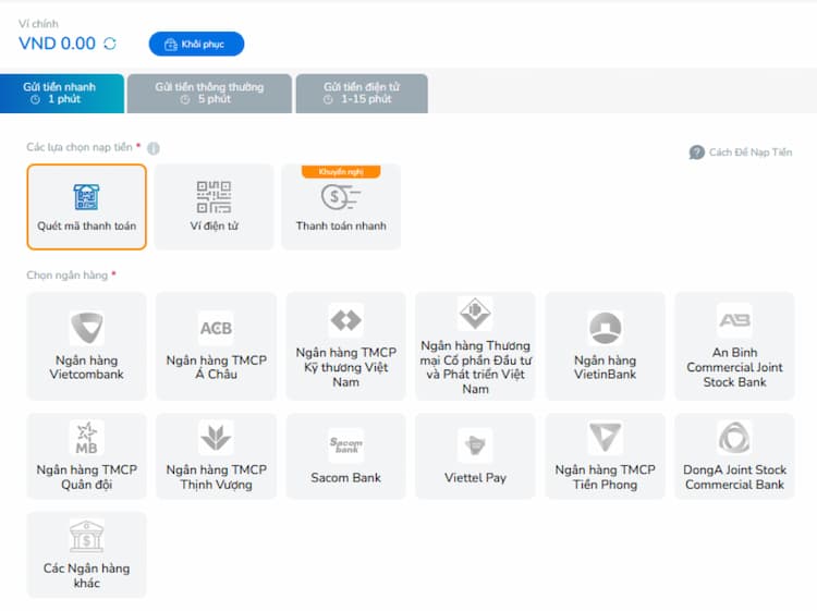 Nạp tiền và chuyển tiền