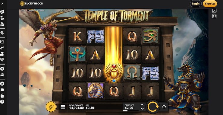 Our reviewer hits a winning sequence on Temple of Torment slot, as seen at Lucky Block Casino