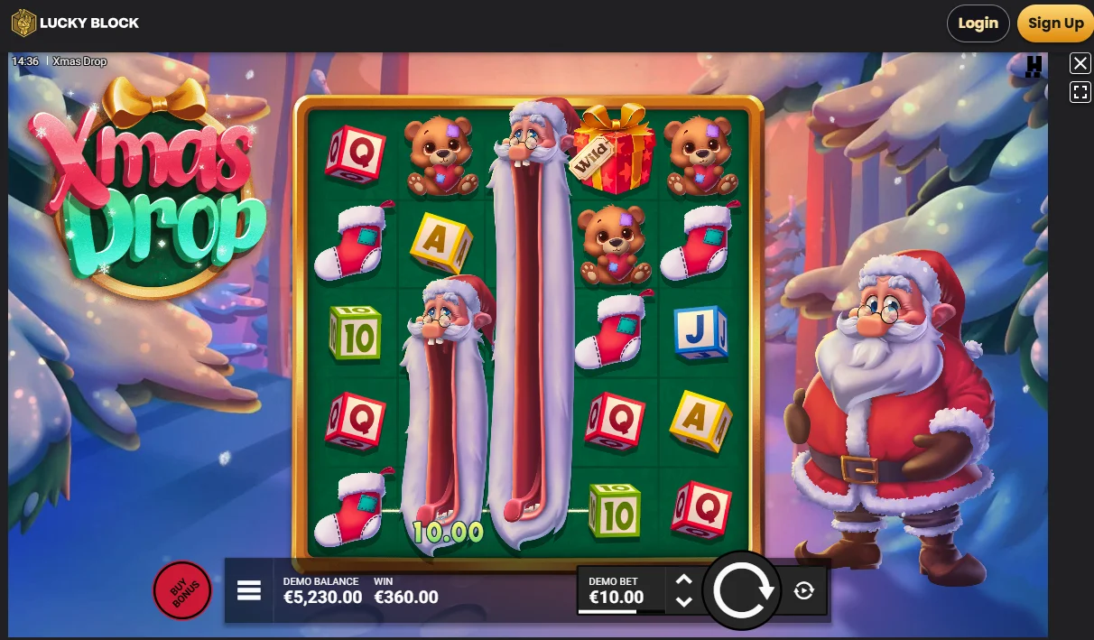 Screenshot of the Xmas Drop slot game on Lucky Block casino Screenshot of the Xmas Drop slot game on Lucky Block casino