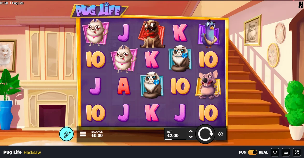 An image from our Pug Life slot review of gameplay on Instant Casino