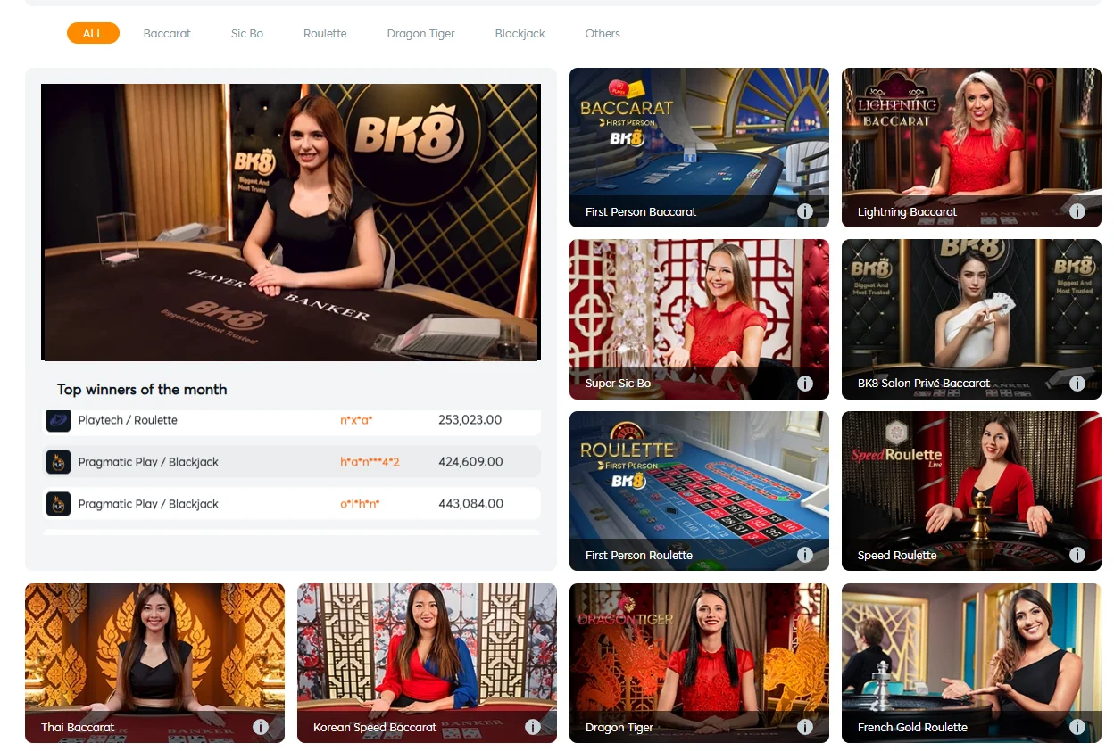 Live dealer games at BK8 casino